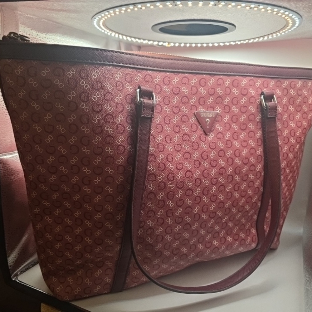 Guess Burgundy Patterned Tote Bag